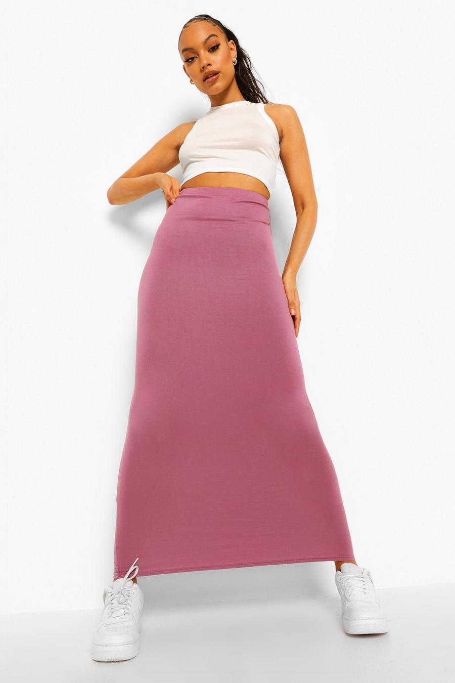 Mauve Basic Jersey Knit Maxi Skirt image number 1