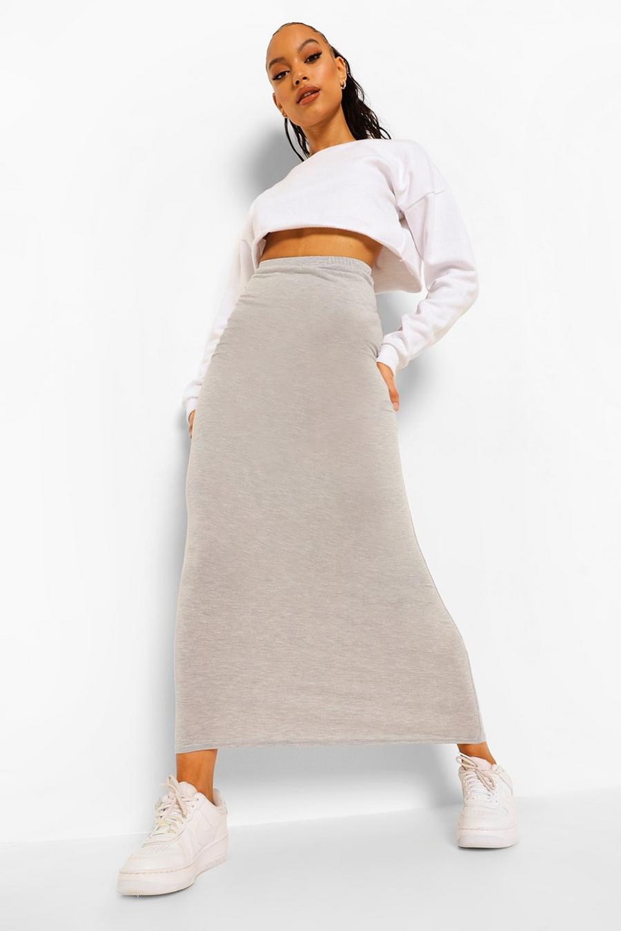 Zilver Basic Jersey Maxi Rok image number 1