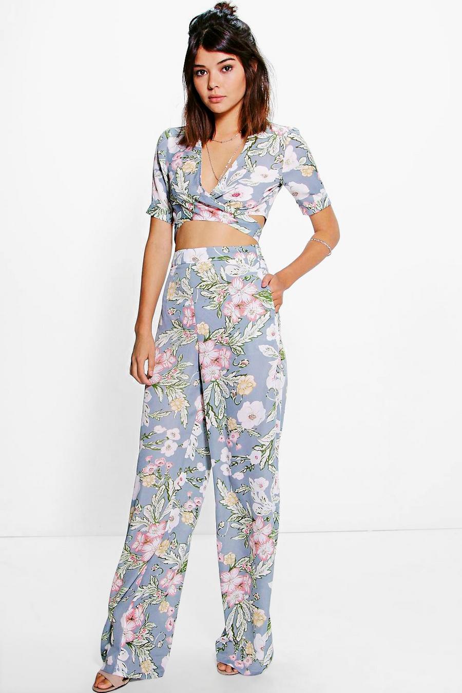 Multi Woven Floral Top & Pants Two-Piece Set image number 1