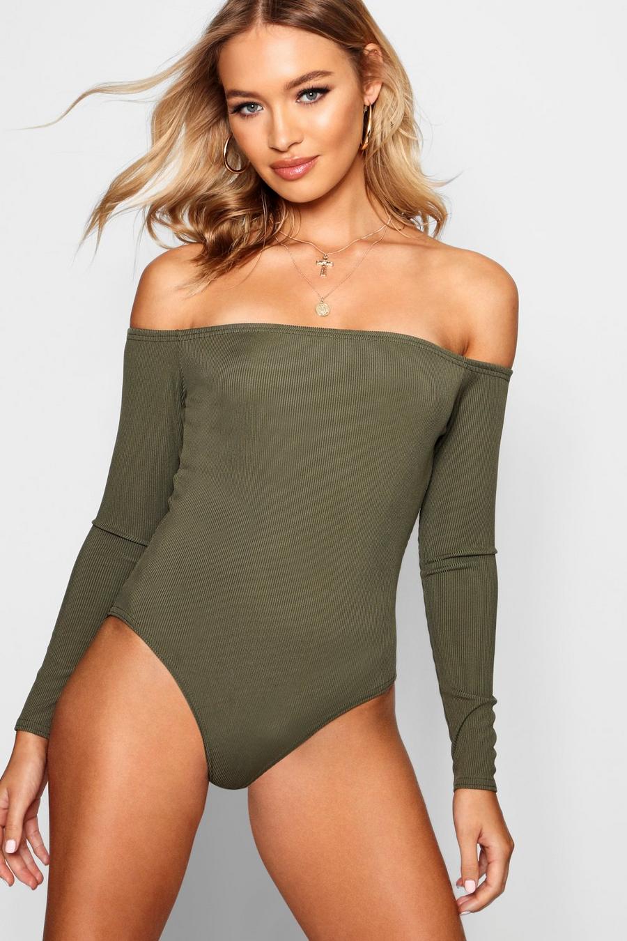 Basic Ribbed Off The Shoulder Bodysuit image number 1