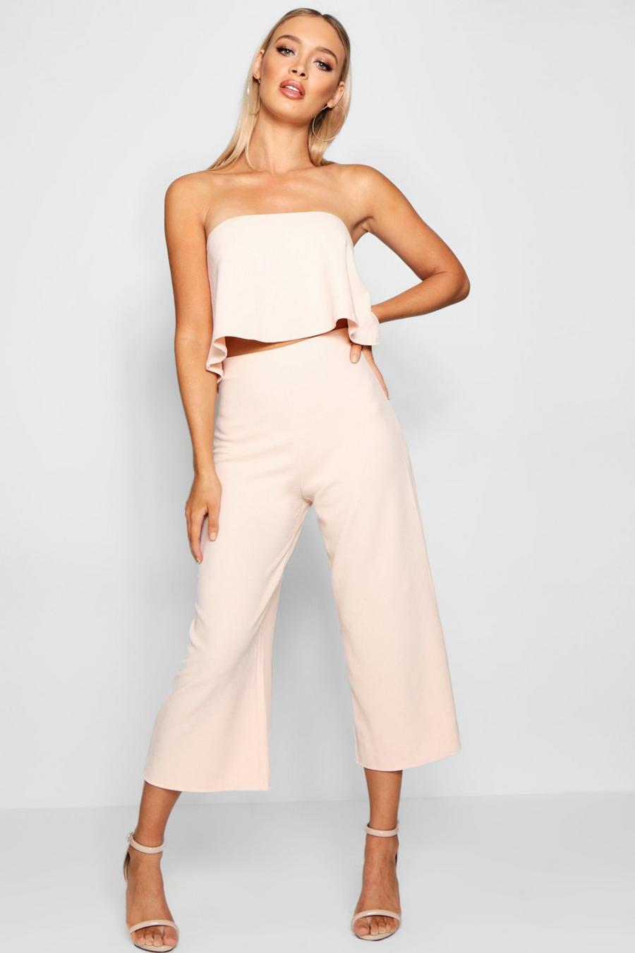 Blush Bandeau Top And Culottes Co-Ord Set image number 1