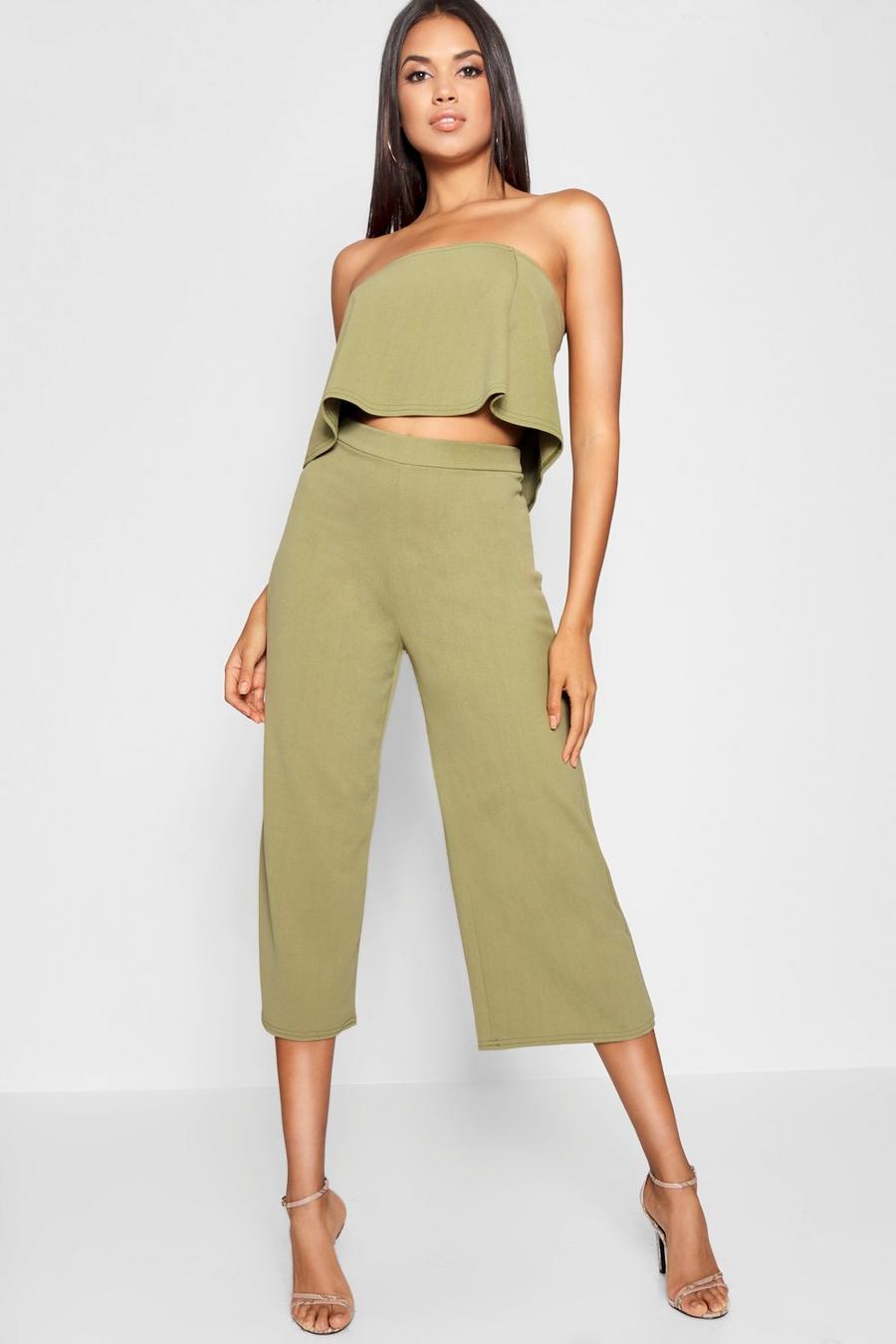 Military green Bandeau Top And Culottes Co-Ord Set image number 1