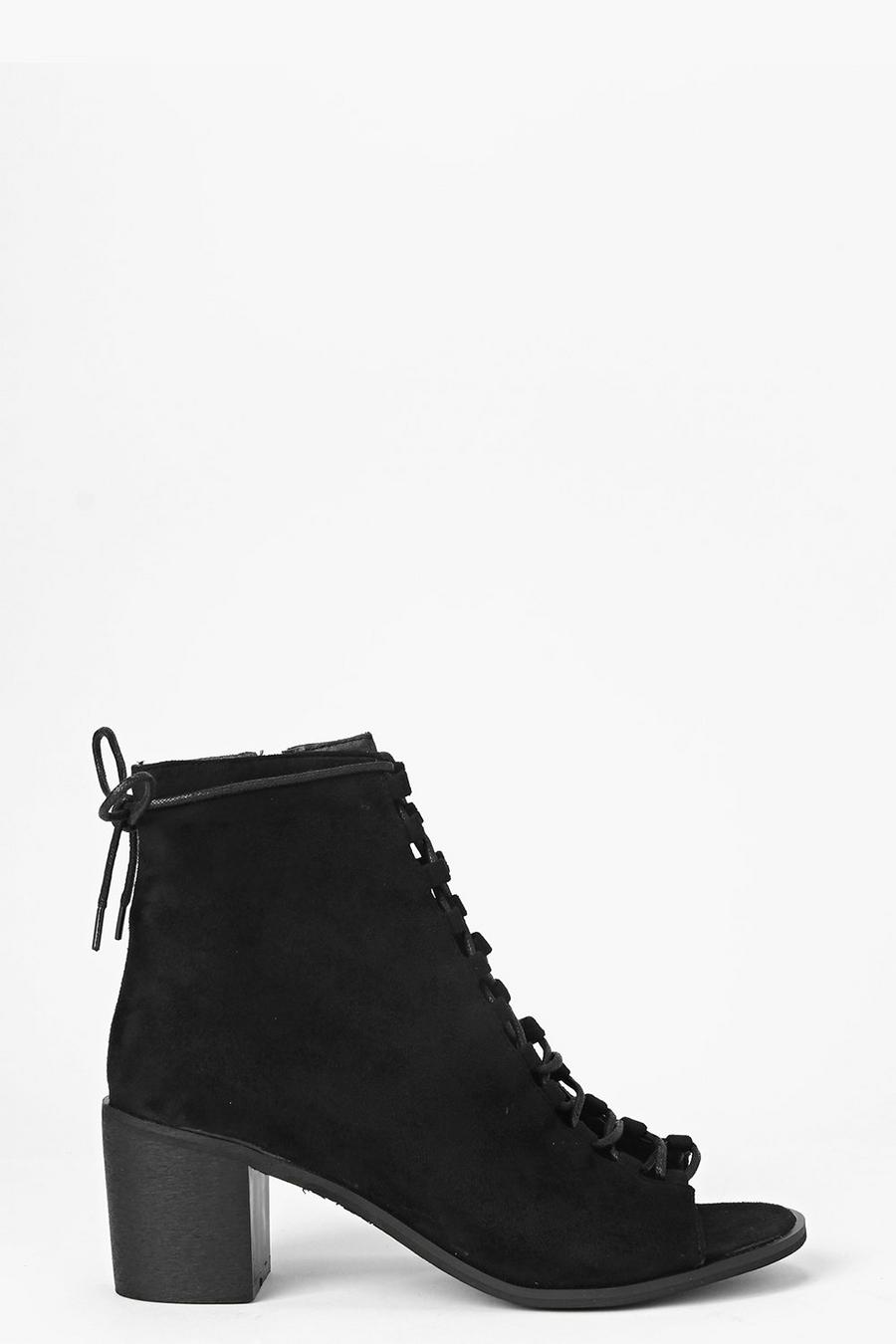 Black Peeptoe Lace Up Shoe Boots image number 1