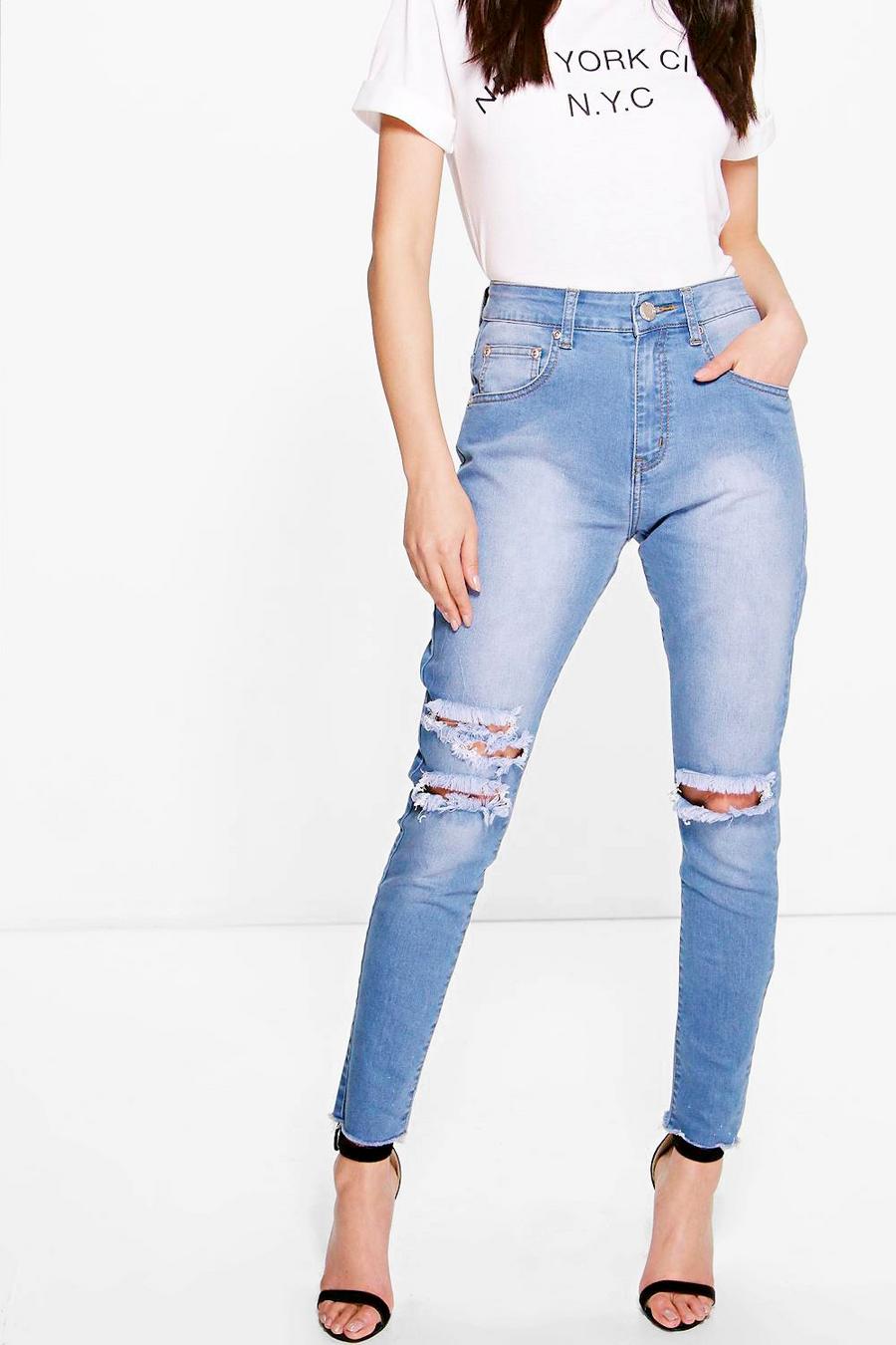 Lucy High Waisted Shredded Knee Skinny Jeans image number 1