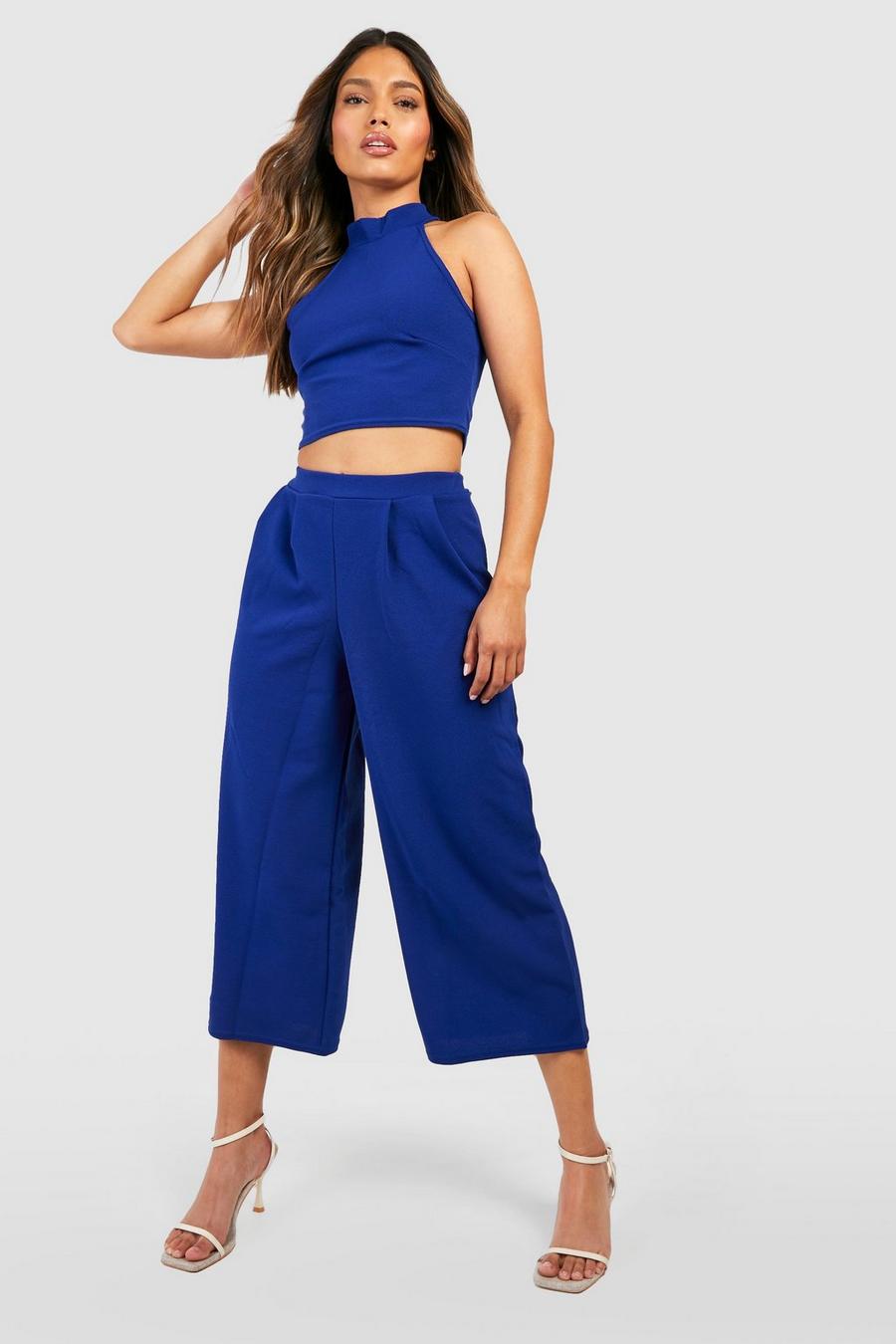 Cobalt High Neck Crop And Culotte Two-Piece Set image number 1