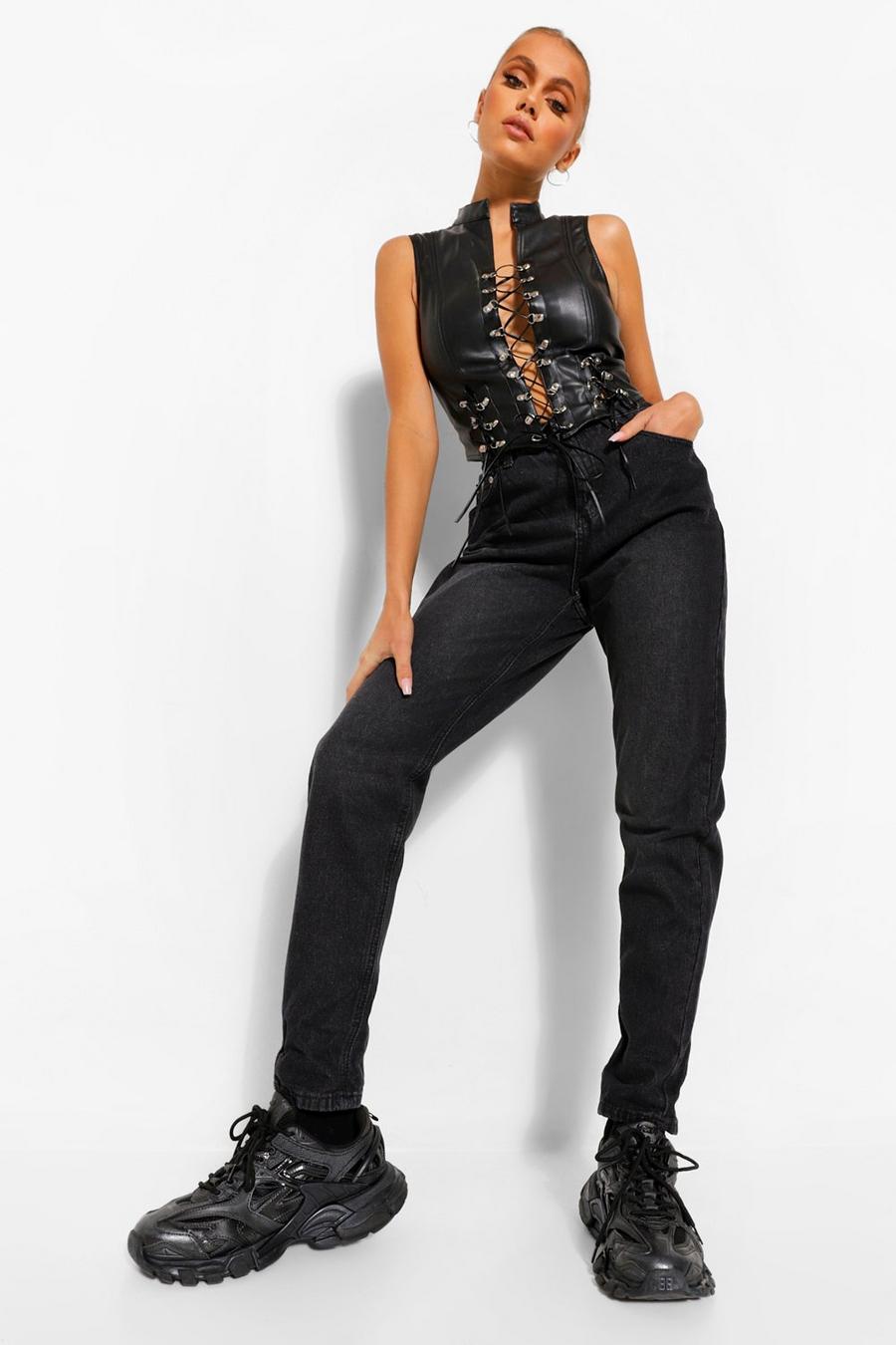 Washed black High Rise Mid Wash Mom Jeans