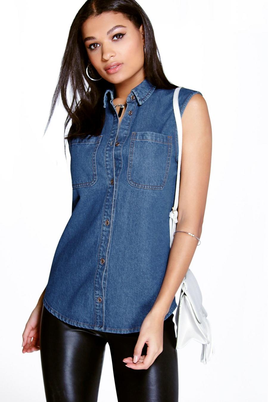 Casey Sleeveless Patch Pocket Denim Shirt image number 1