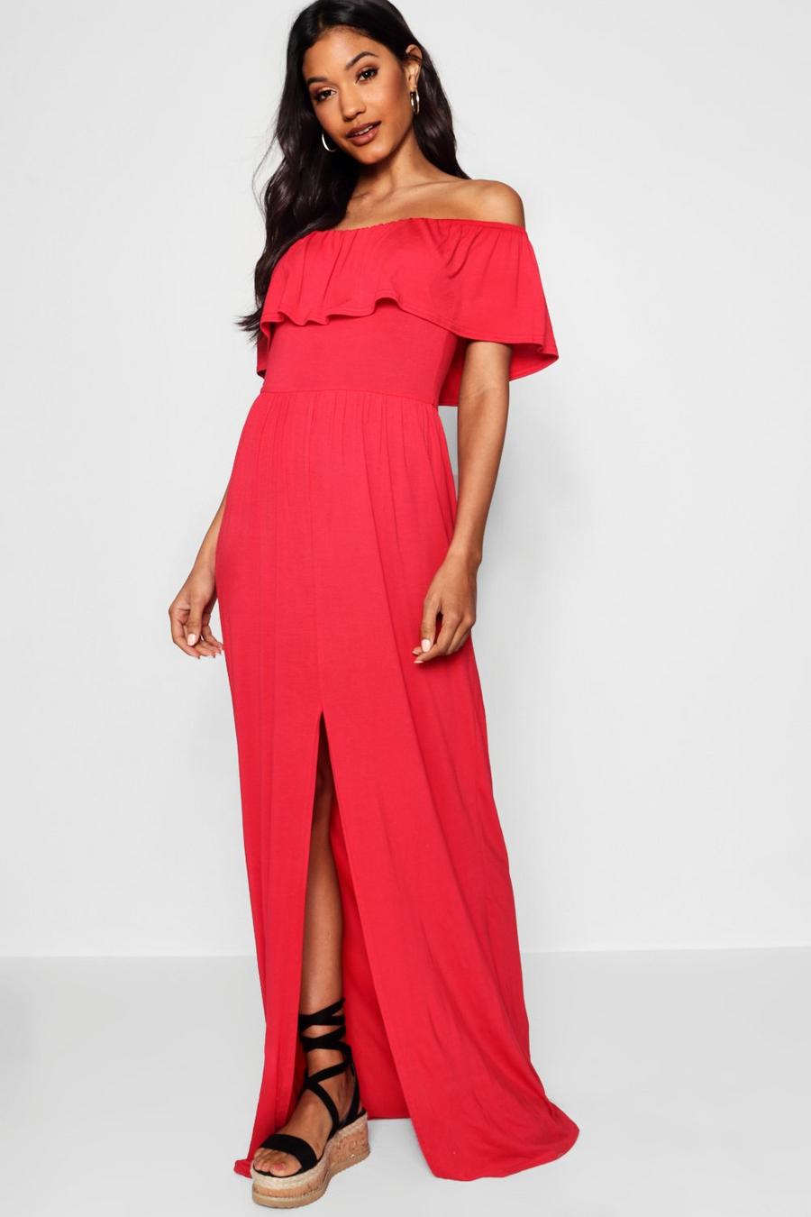 Red Strapless Maxi Jurk Met Ruches image number 1