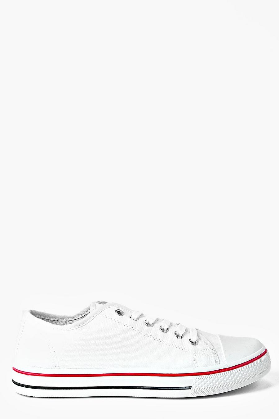 White Lace Up Canvas Flat Sneakers image number 1