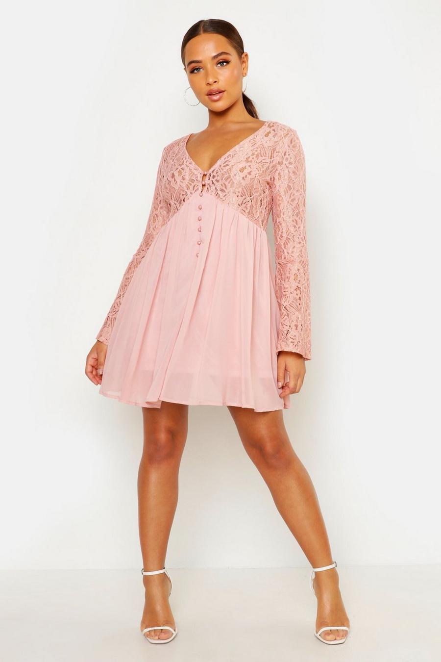 Blush Corded Lace Button Woven Smock Dress image number 1