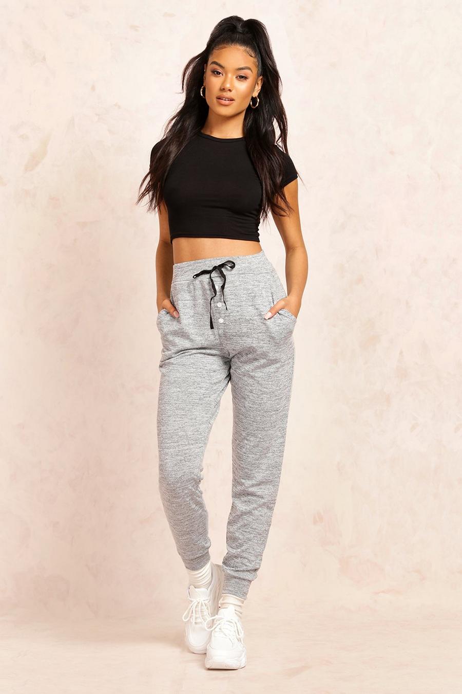 Grey Button Detail Jersey Joggers image number 1