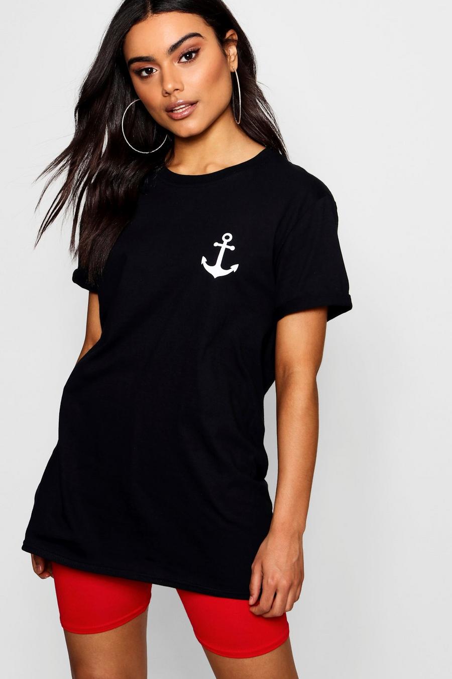 Black Anchor Print T-Shirt image number 1