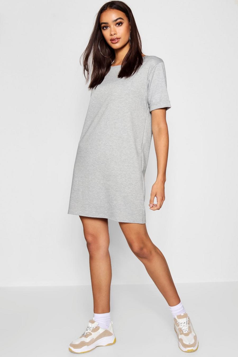 Ponté-Shift-Kleid mit hochgerollten Ärmeln, Grau meliert image number 1