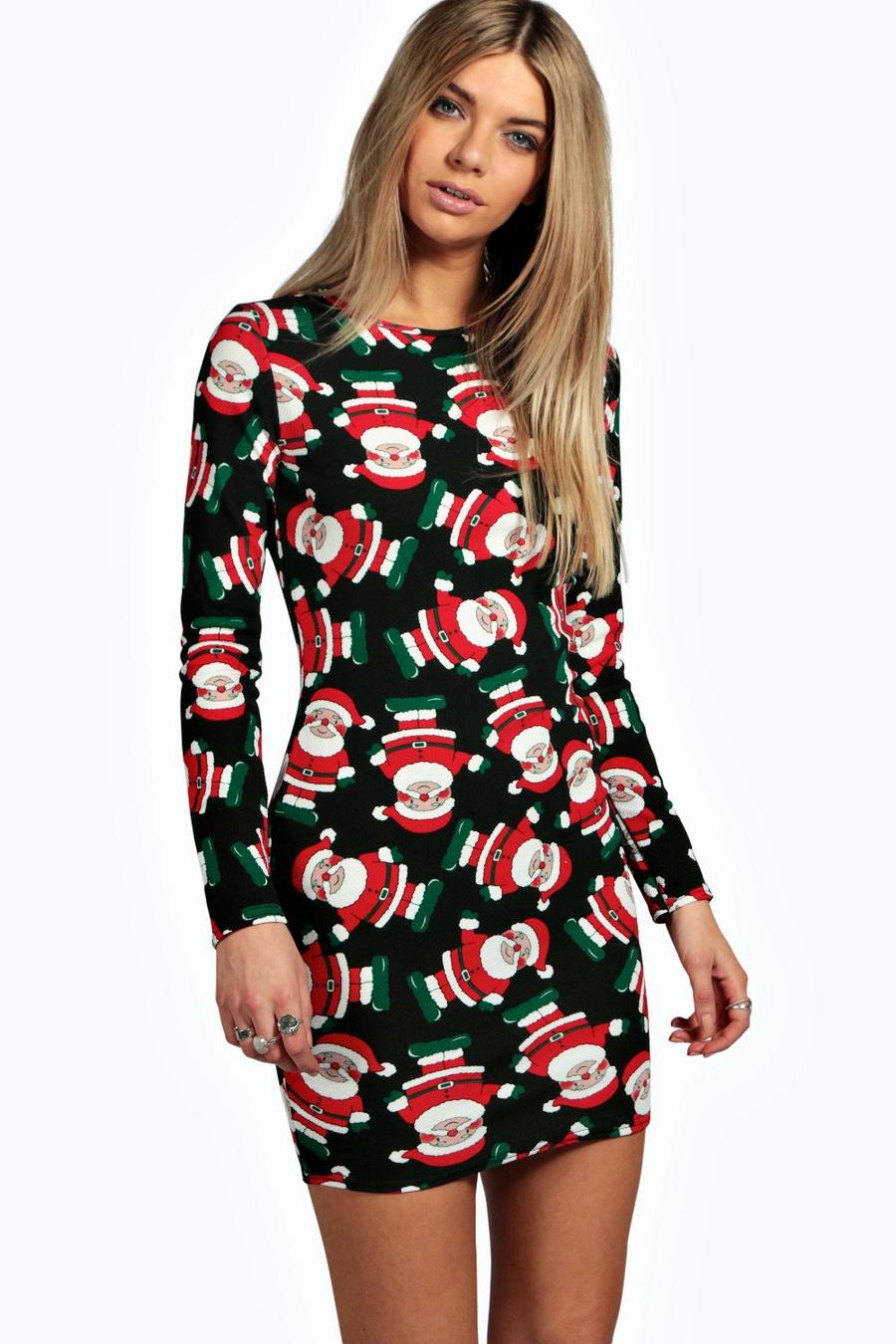 Noeleen Santa Printed Bodycon Christmas Dress image number 1
