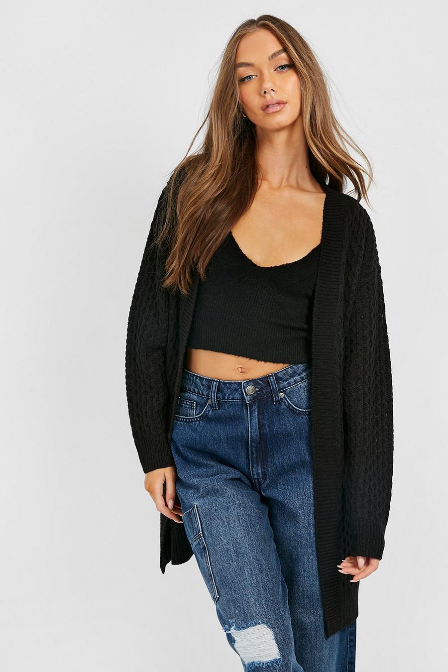 Black Cable Cardigan With Pockets