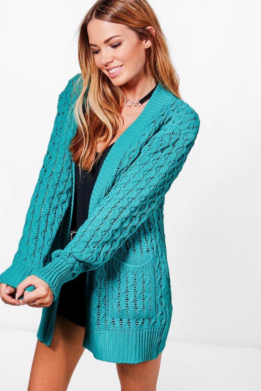 Emerald Cable Cardigan With Pockets image number 1