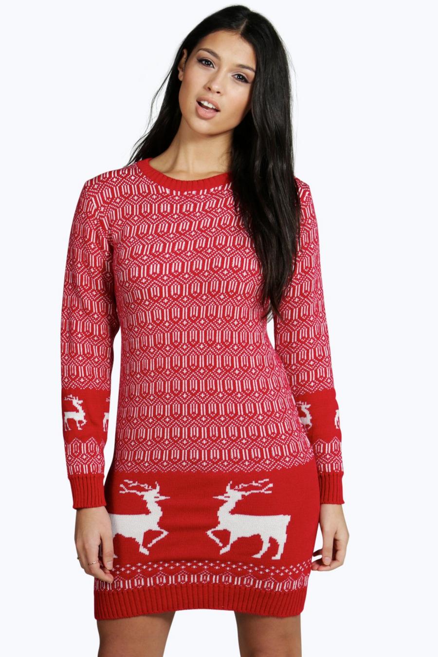 Emma Reindeer Christmas Sweater Dress image number 1