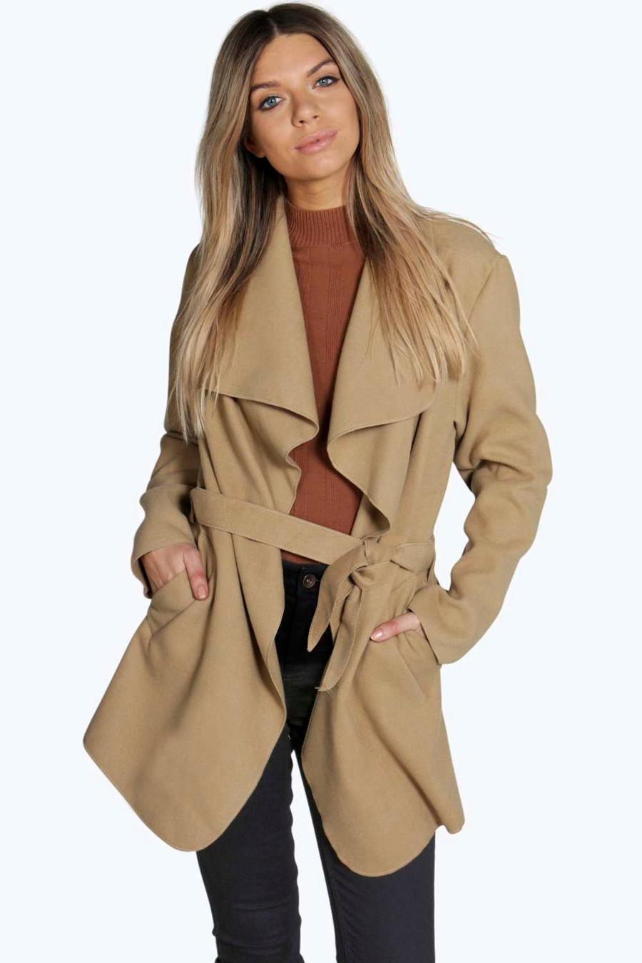 Camel Short Belted Waterfall Coat image number 1