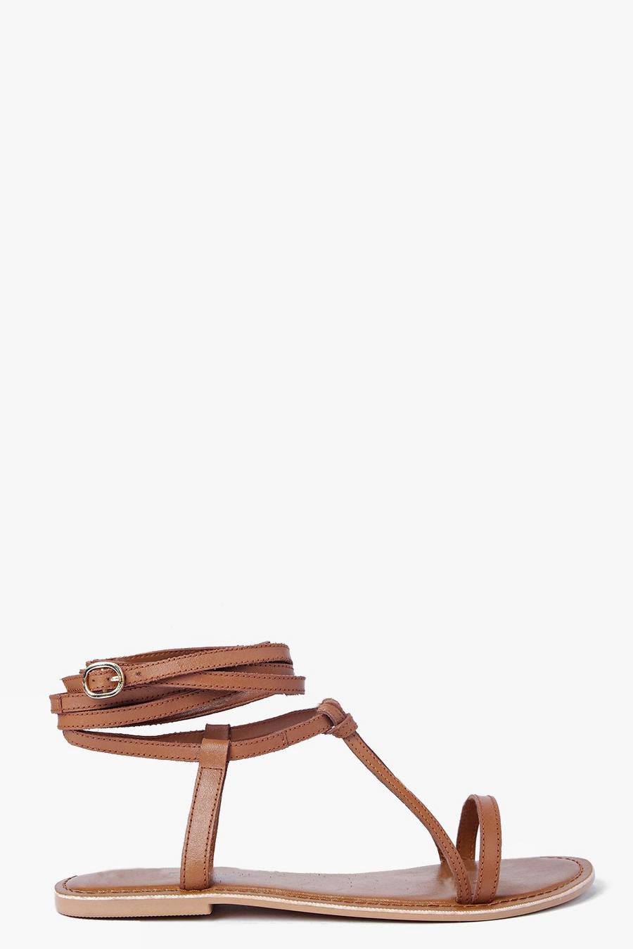 Tan Boutique Wrap Strap Leather Ghillie Sandals image number 1