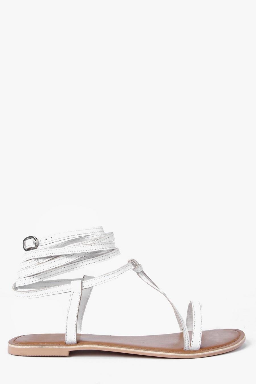 Boutique Ghillie-Sandalen aus Leder mit gewickelten Riemchen, Weiß image number 1