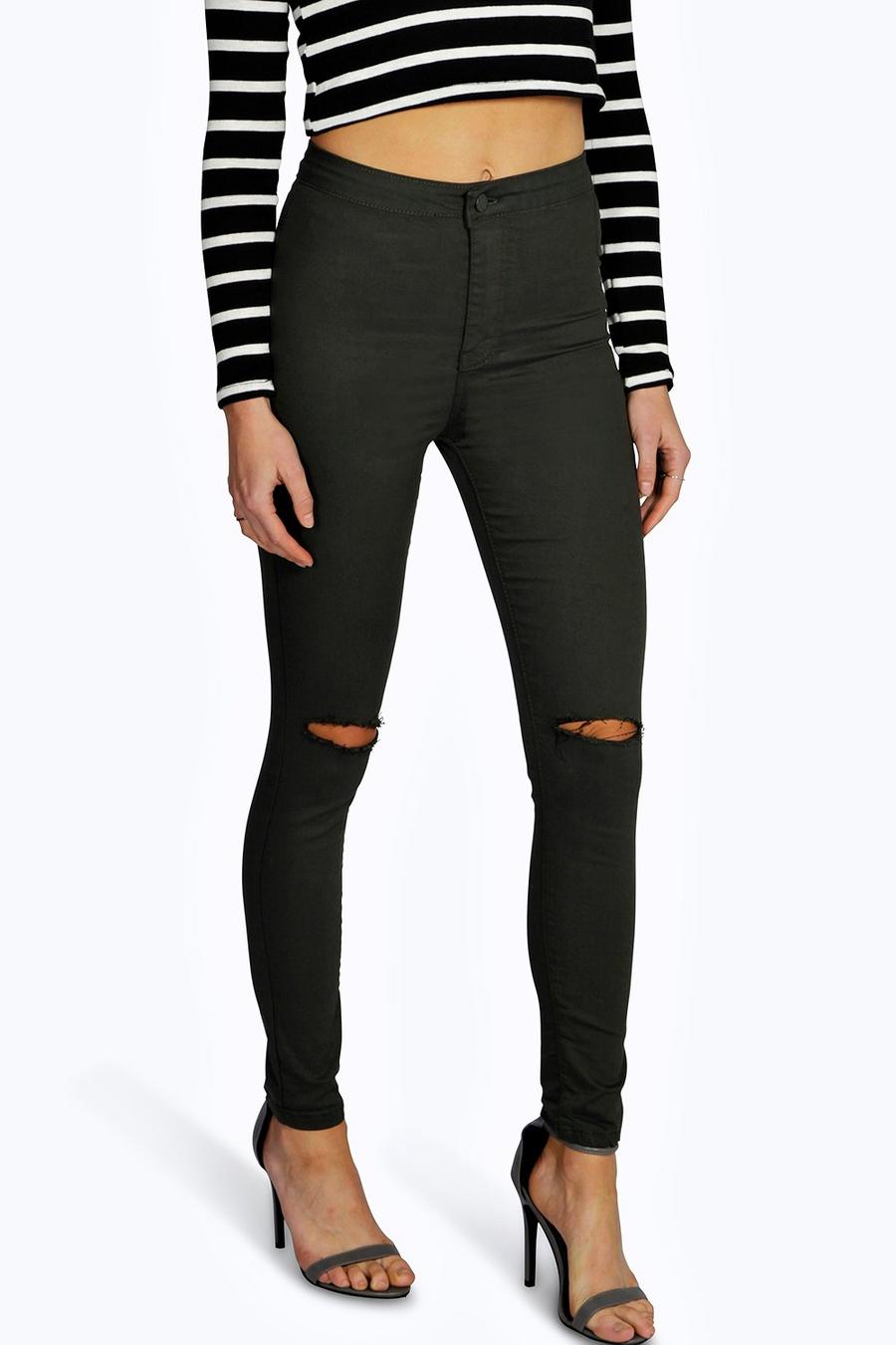 Ripped Knee High Waist Skinny Jeans image number 1