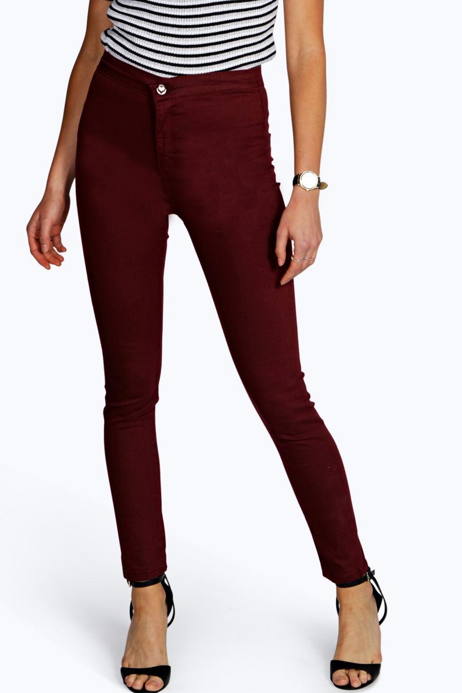 Wine Stretch High Waist Jeans image number 1