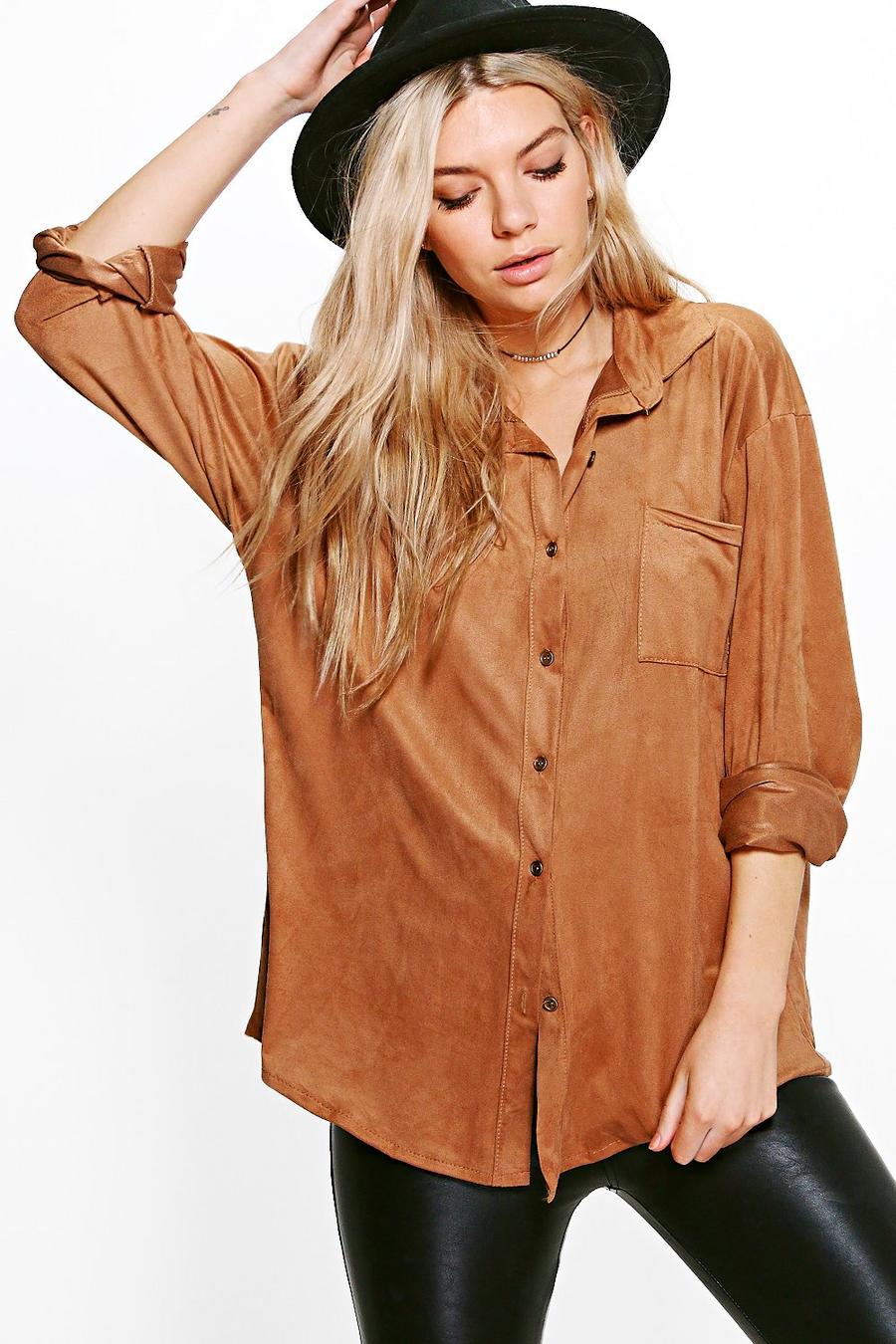Tan Tammy Oversized Suedette Shirt image number 1