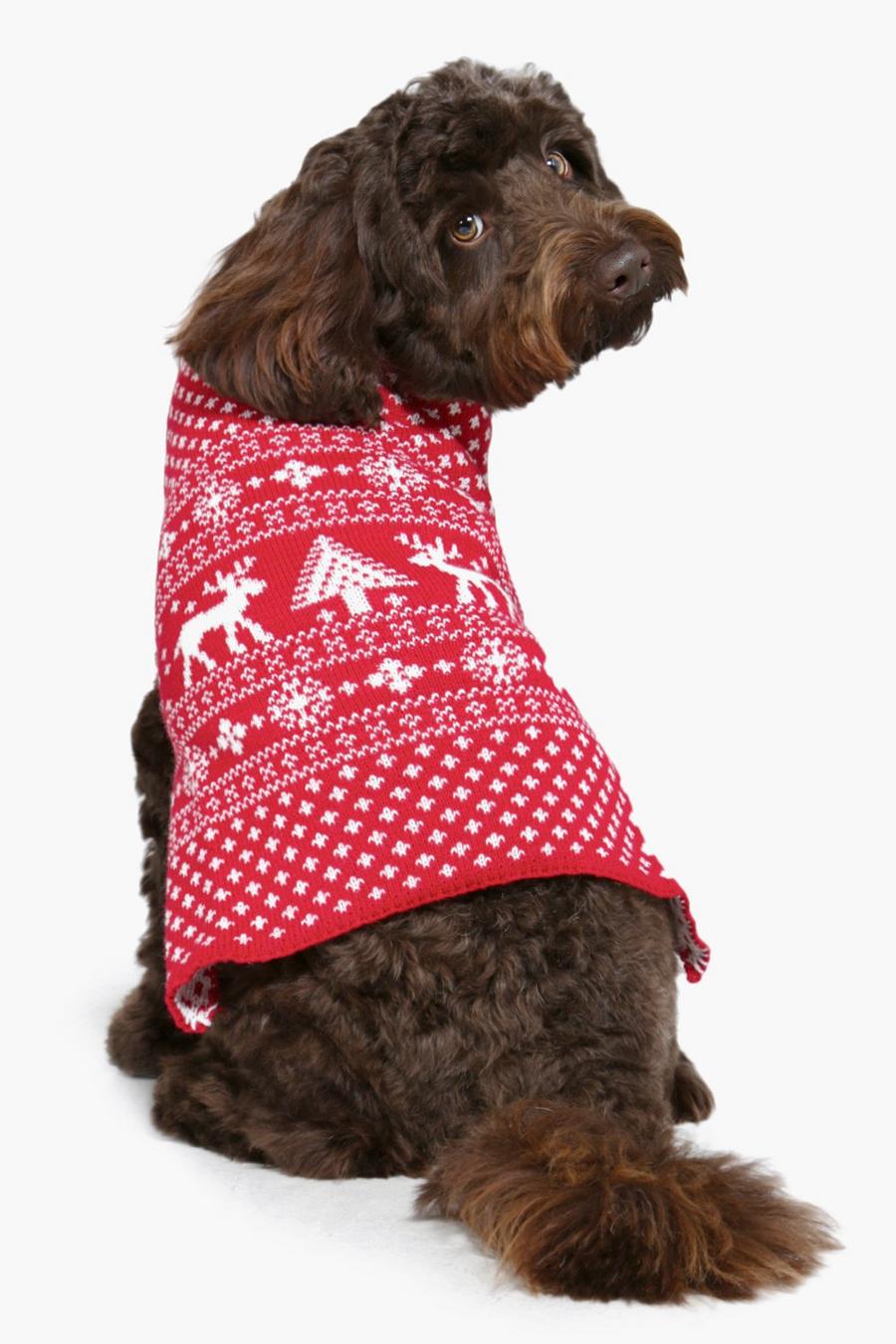 Weihnachtspullover für Hunde mit Norwegermuster, Rot image number 1