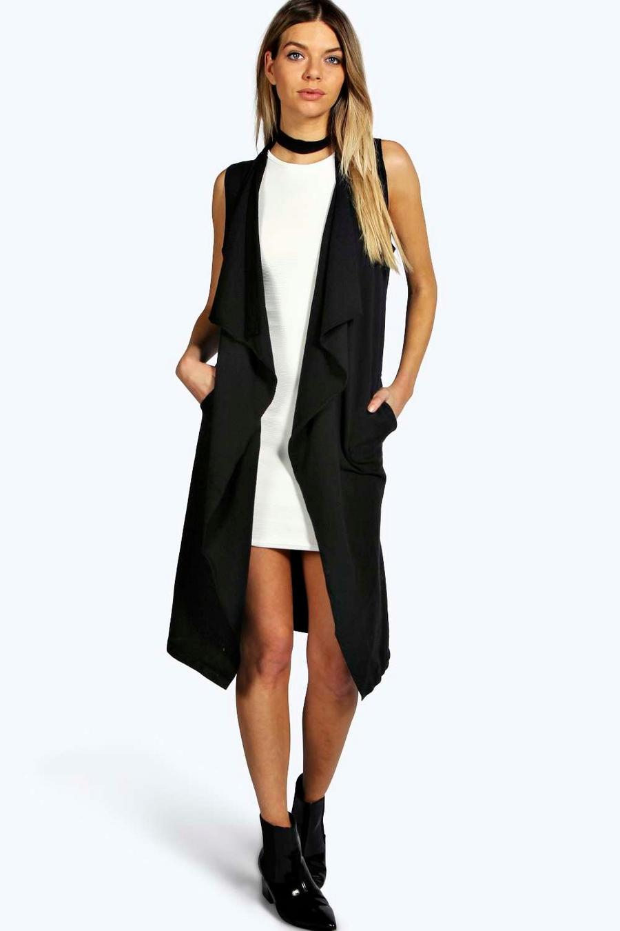 Black Aire Sleeveless Waterfall Jersey Cardigan image number 1