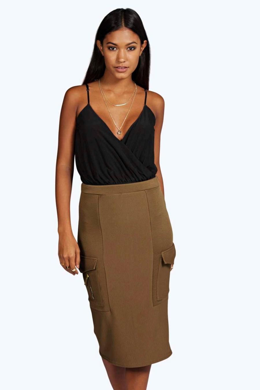 Marin Ribbed Thick Ponte Utility Midi Skirt image number 1