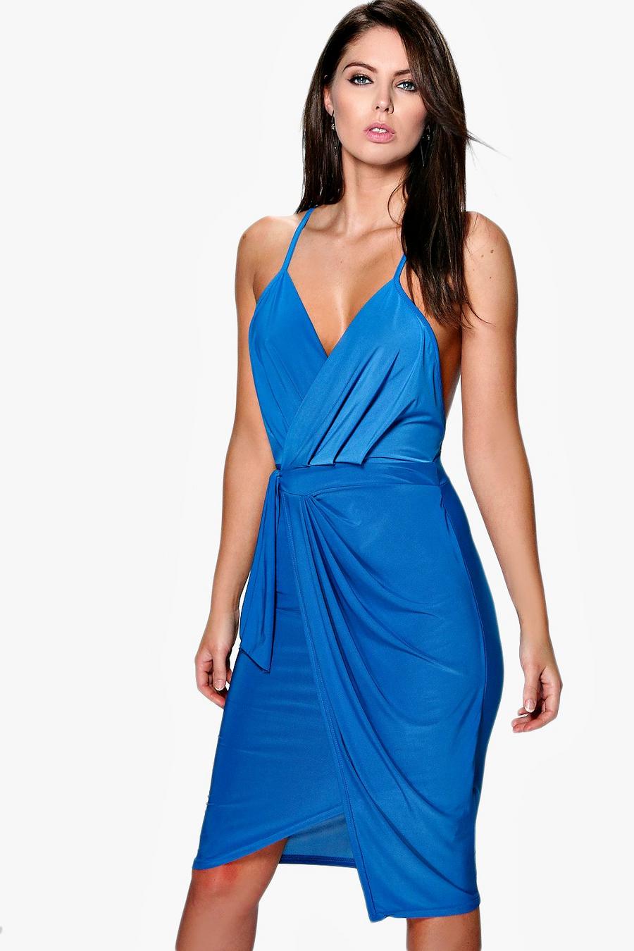 Royal Wrap Over Exposed Side Detail Slinky Midi Dress image number 1