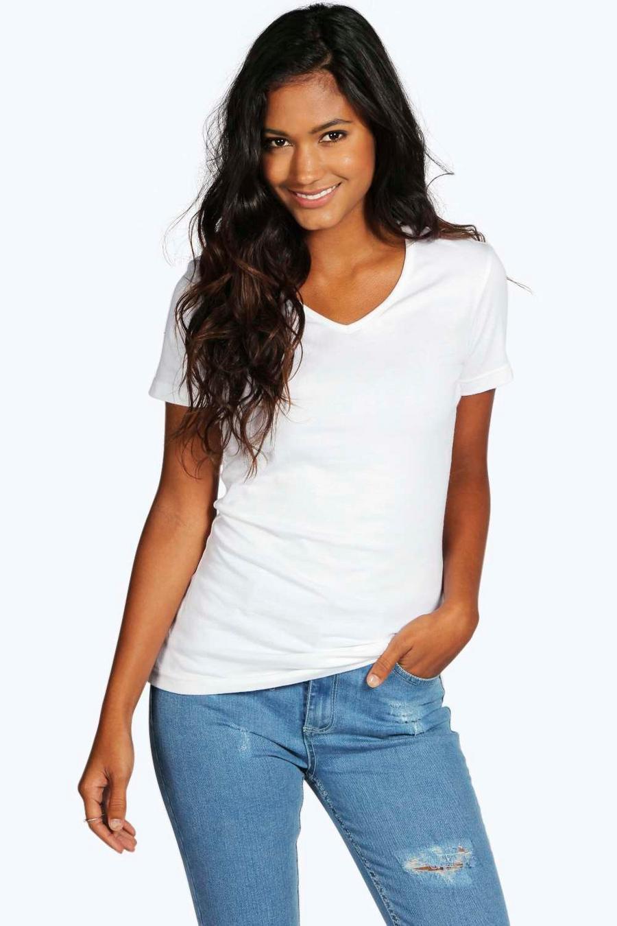 Isla Schlichtes T-Shirt mit V-Ausschnitt, Weiß image number 1