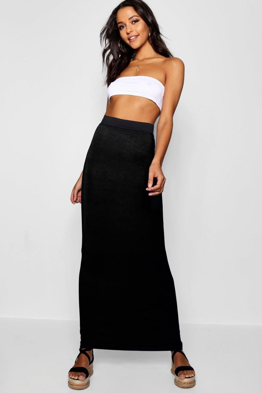 Black Tall Jersey Knit Basic Contrast Waistband Maxi Skirt image number 1