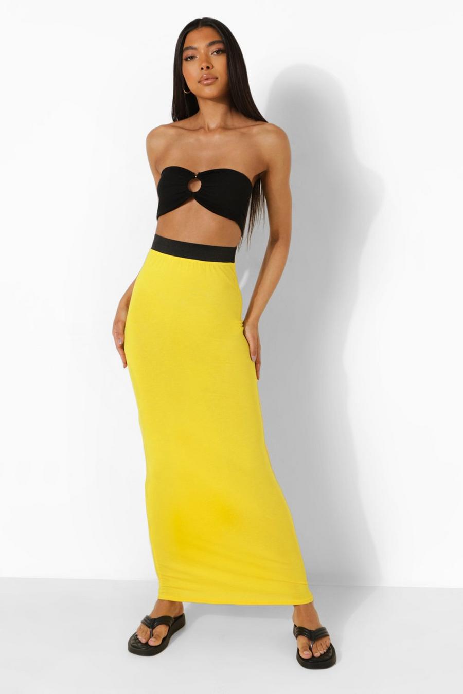 Yellow Tall Jersey Basic Contrast Waistband Maxi Skirt image number 1