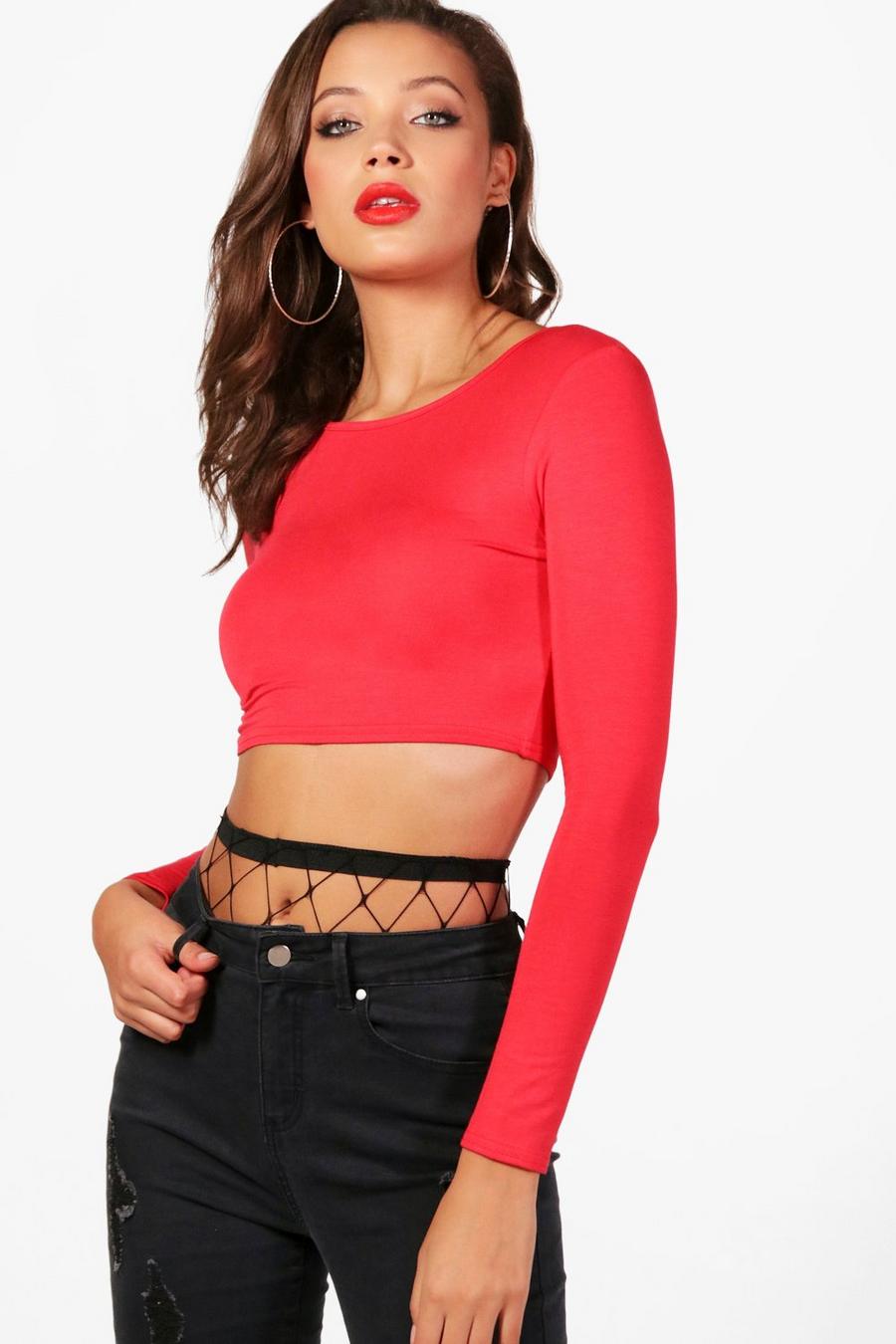 Crop top Tall a maniche lunghe, Rosso image number 1