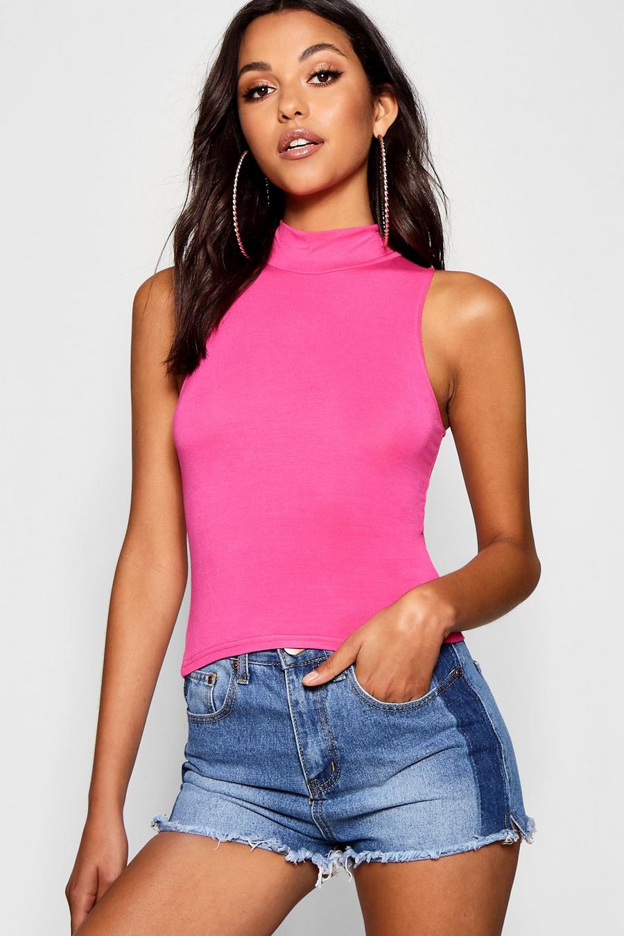Crop top Tall a collo alto, Hot pink image number 1