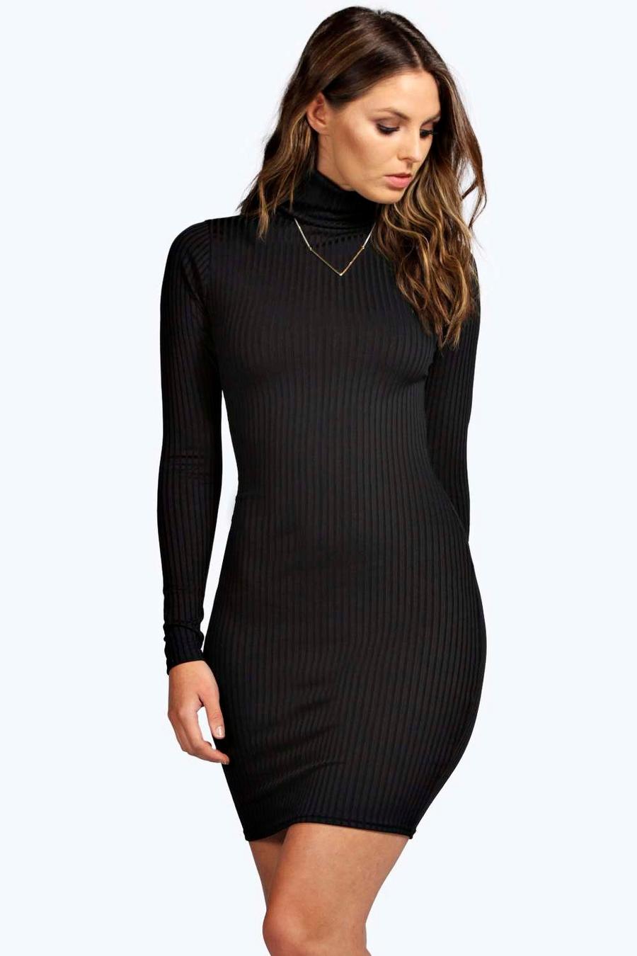 Hannah Ribbed High Neck Bodycon Dress image number 1