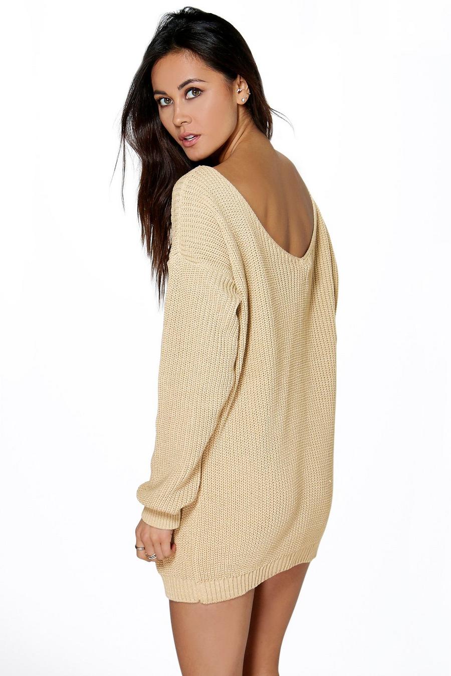 Minivestido estilo suéter con espalda de pico image number 1