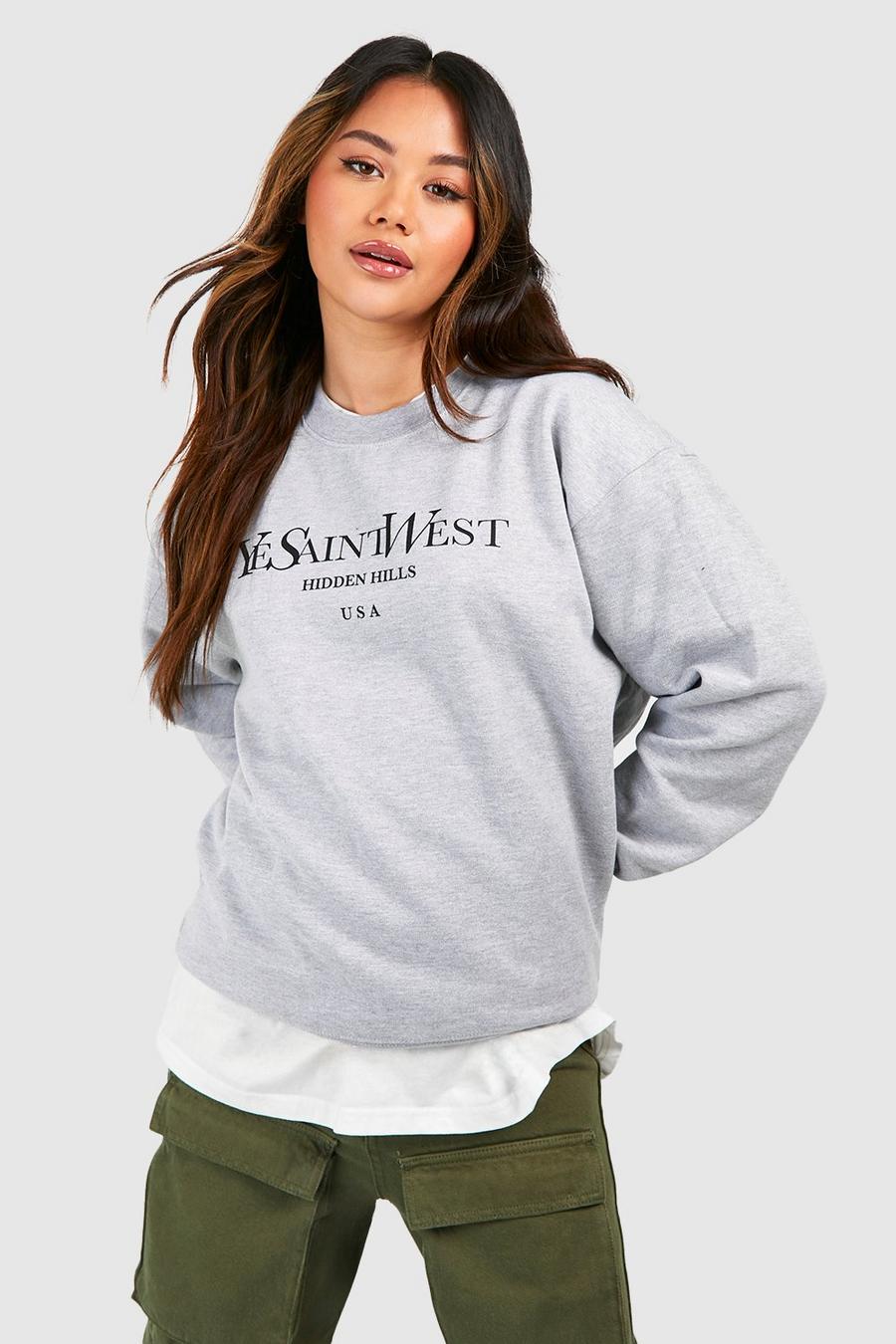 Oversize Sweatshirt mit Ye Saint West Slogan, Grey marl