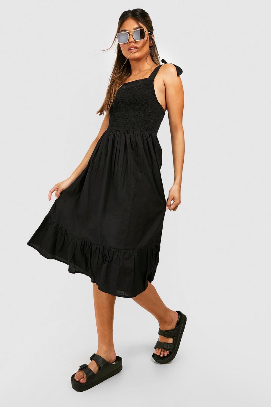 Black Cap Sleeve Wrap Midi Dress