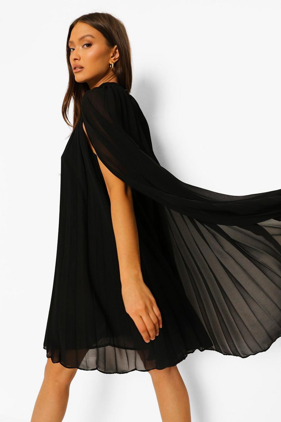 Black Pleated Cape Swing Dress ourlet image number 1