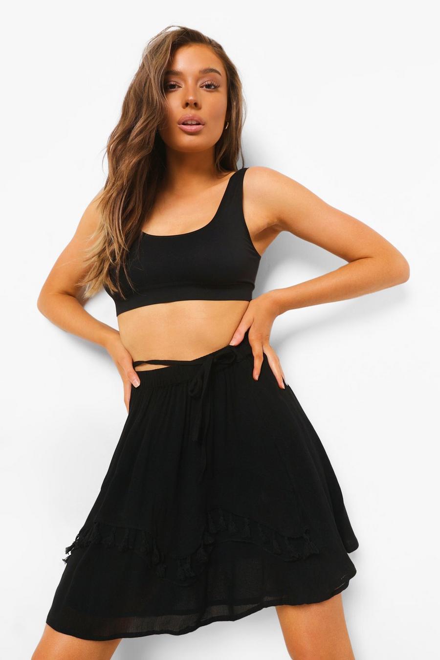 Black Cheesecloth Tiered Frill Skater Skirt