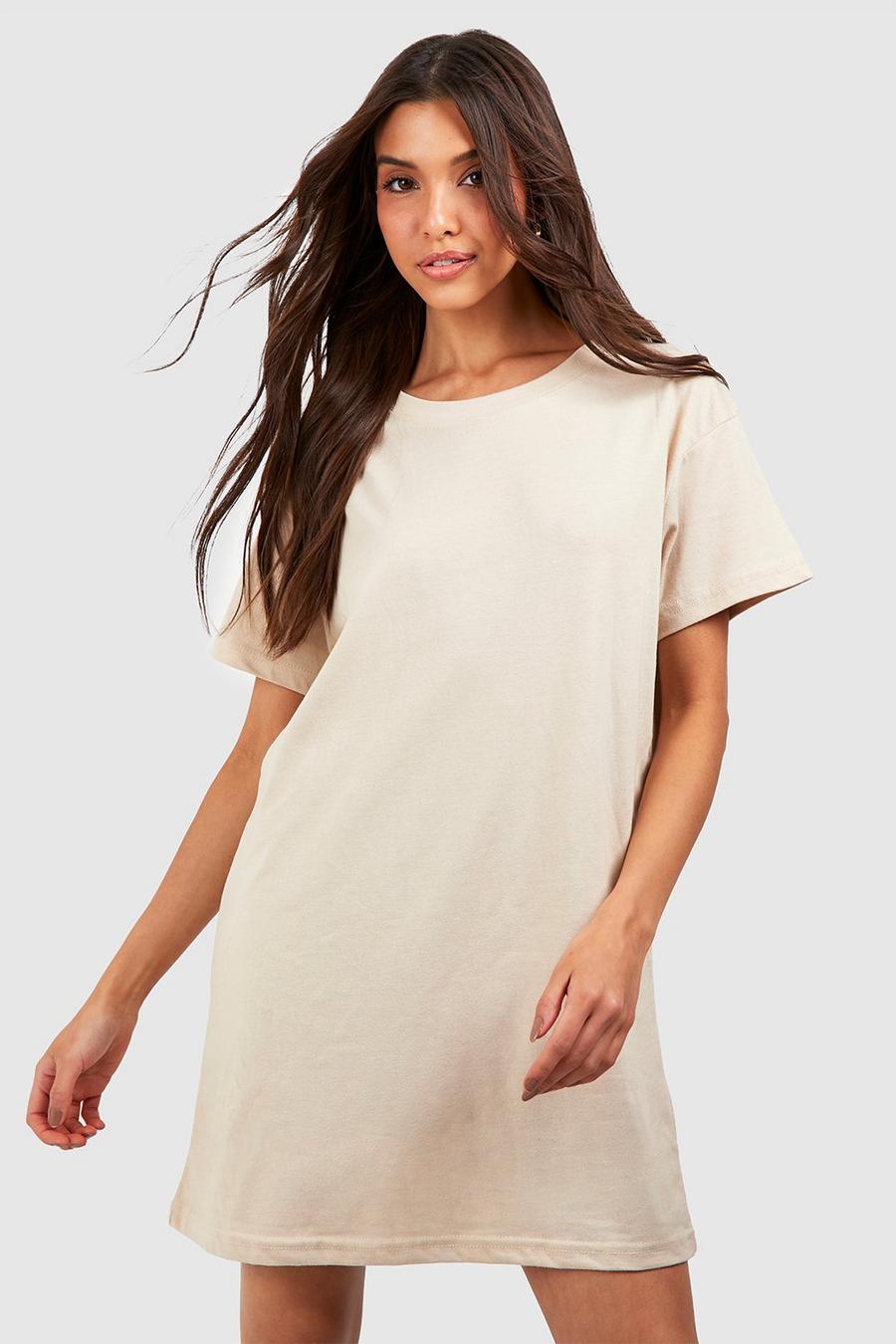 Basic Oversize T-Shirt-Kleid, Sand