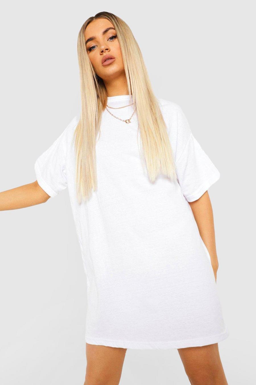 Basic Oversize T-Shirt-Kleid, Weiß