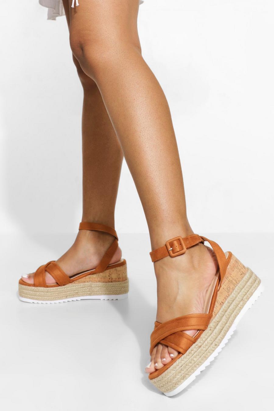 Tan Wide Fit Padded Crossover Wedge image number 1