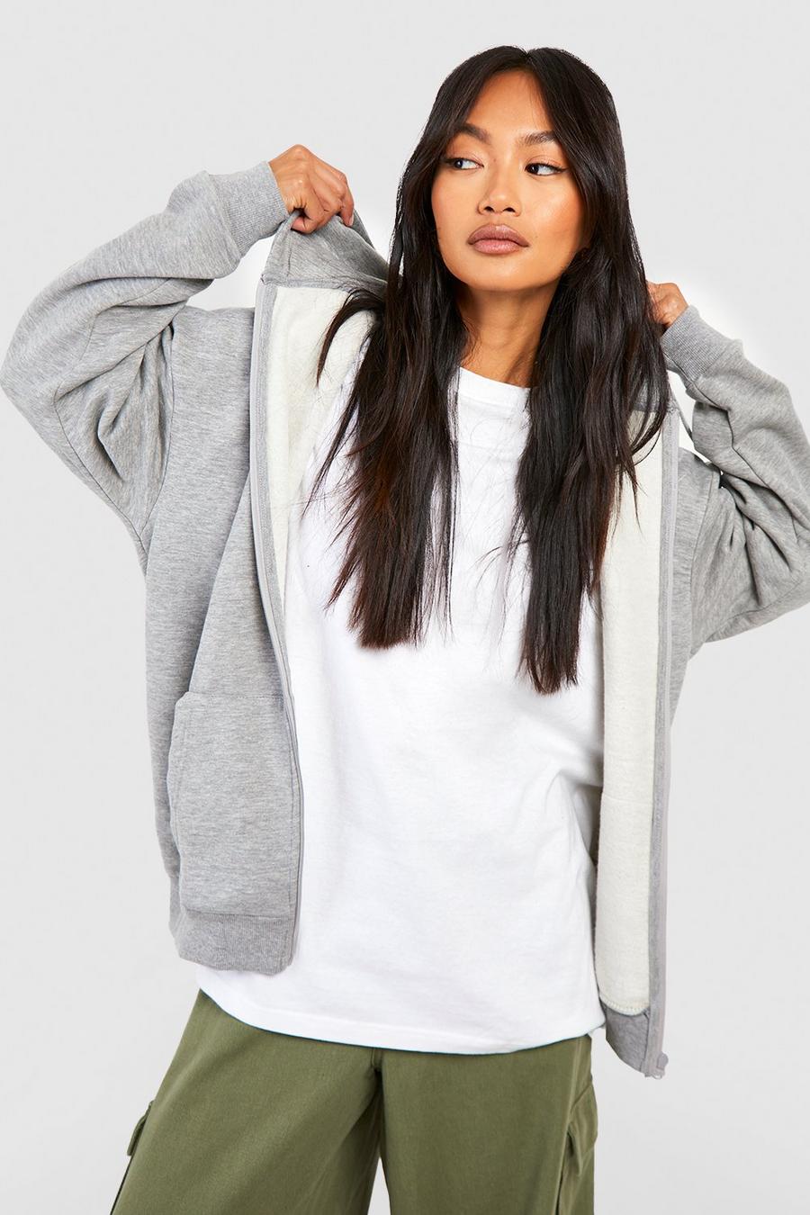 Grey marl Recycled Oversized Zip Through Hoodie