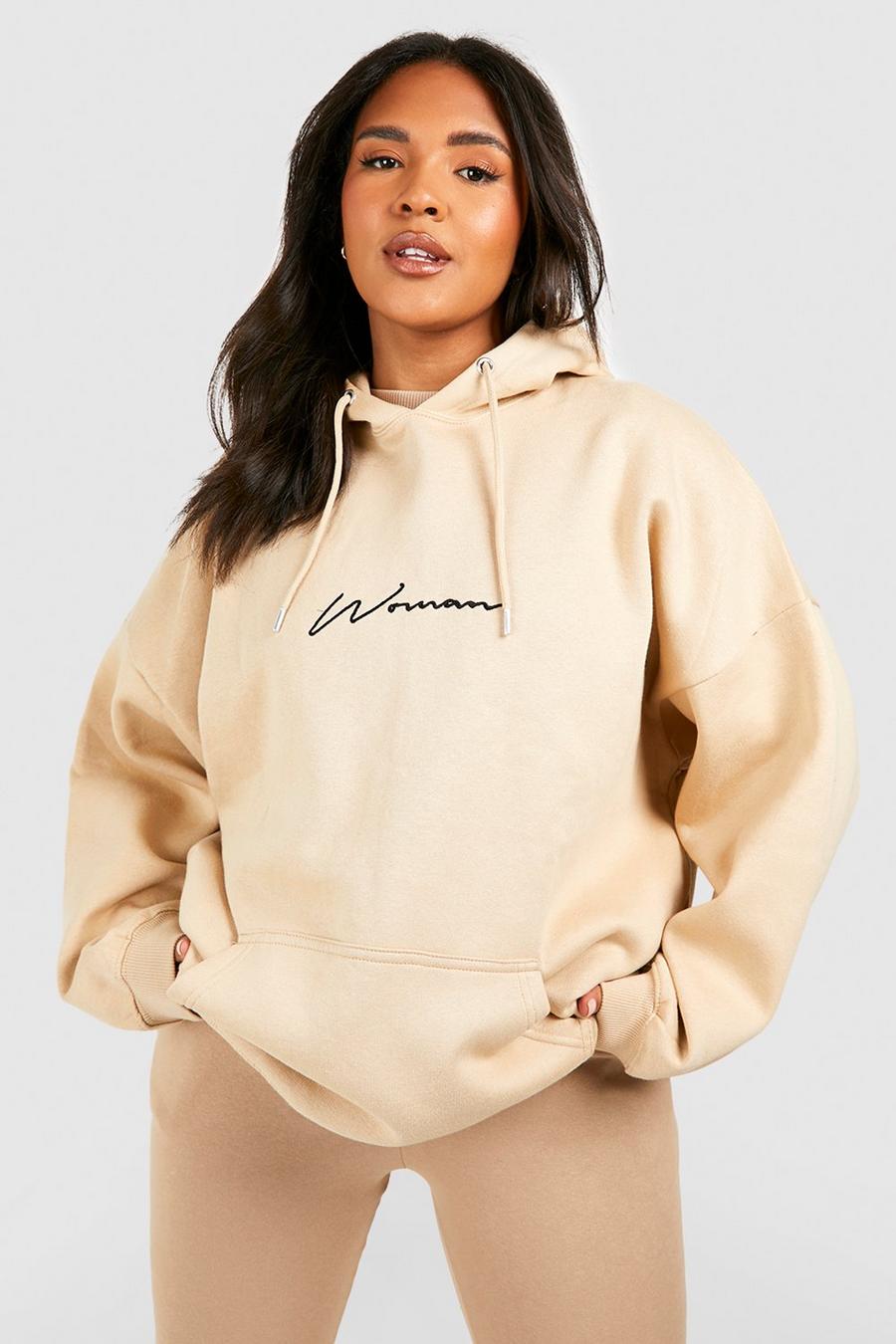Stone Plus Embroidered Woman Script Hoodie image number 1
