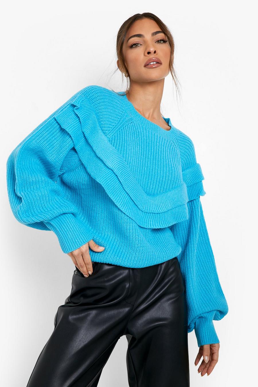 Turquoise Ruffle Detail Sweater