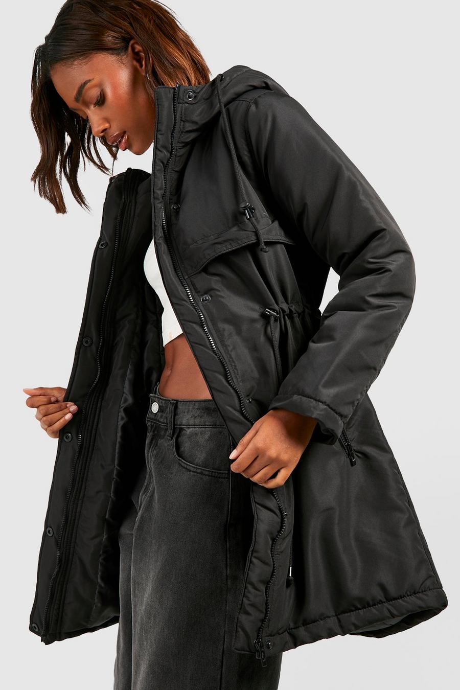 Black Longline Padded Parka Coat