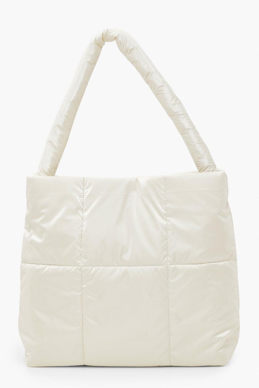 Cream Nylon Quilted Tote Bag